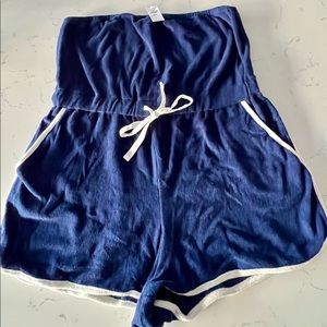 NWT Gap terry cloth bandeau style romper in navy with white trim.